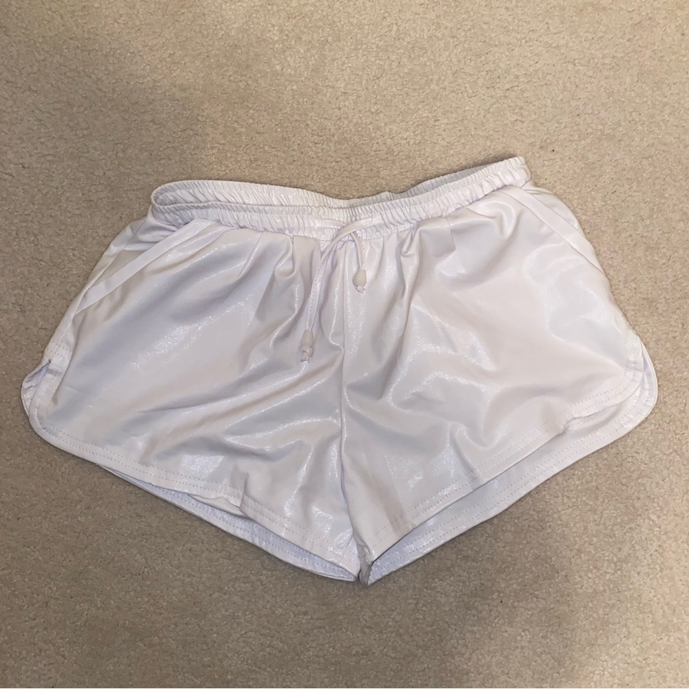White Faux Leather Track Shorts